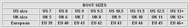 boots sizes chart