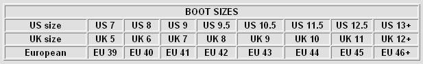tableau des tailles de bottes