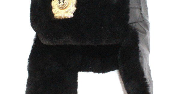 ソビエト海軍 Capatins 黒革ウシャンカ帽子 - USHANKA