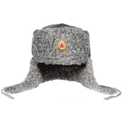 Soviet Army gray Astrakhan fur ushanka USSR Red army hat FSO