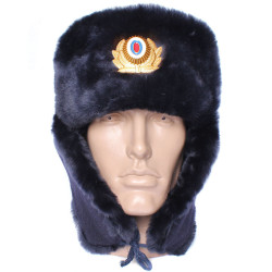 Chapeau d'hiver USHANKA en fourrure de mouton pour officiers de police soviétiques