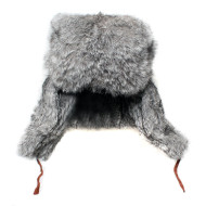 Rabbit fur modern gray winter hat ushanka