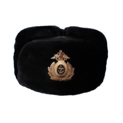 Leather Ushanka winter hat from Soviet Navy Fleet