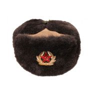 Soviet dark brown fur ushanka winter hat with suede leather