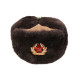 Sombrero de invierno ushanka de piel marrón oscuro soviético con cuero de gamuza