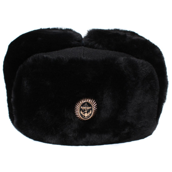 Chapeau de fourrure d'hiver Ushanka chaud noir marines soviétiques