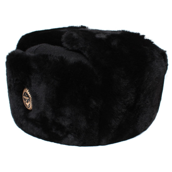 Chapeau de fourrure d'hiver Ushanka chaud noir marines soviétiques