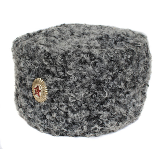 Ufficiali sovietici di alto rango cappello di pelliccia grigia Astrakhan Papakha URSS Cappello ushanka invernale