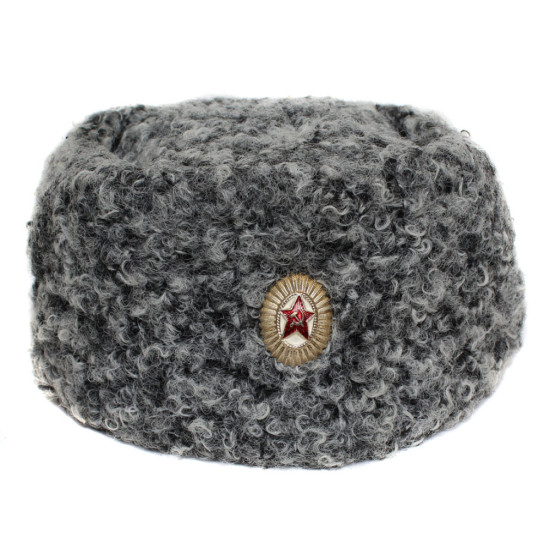 Ufficiali sovietici di alto rango cappello di pelliccia grigia Astrakhan Papakha URSS Cappello ushanka invernale