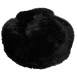 Ushanka Soviet style black rabbit fur winter hat with ear flaps