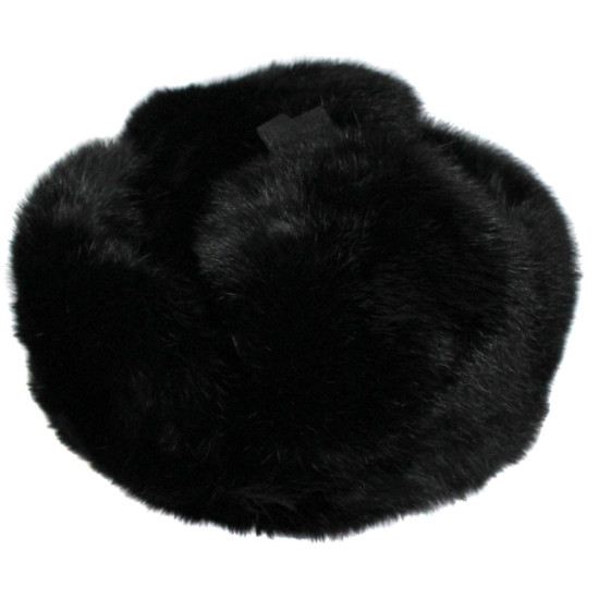 Ushanka Cappello invernale in pelliccia di coniglio nero stile sovietico con paraorecchie