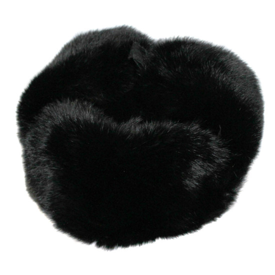 Uschanka-Wintermütze aus schwarzem Kaninchenfell im sowjetischen Stil mit Ohrenklappen