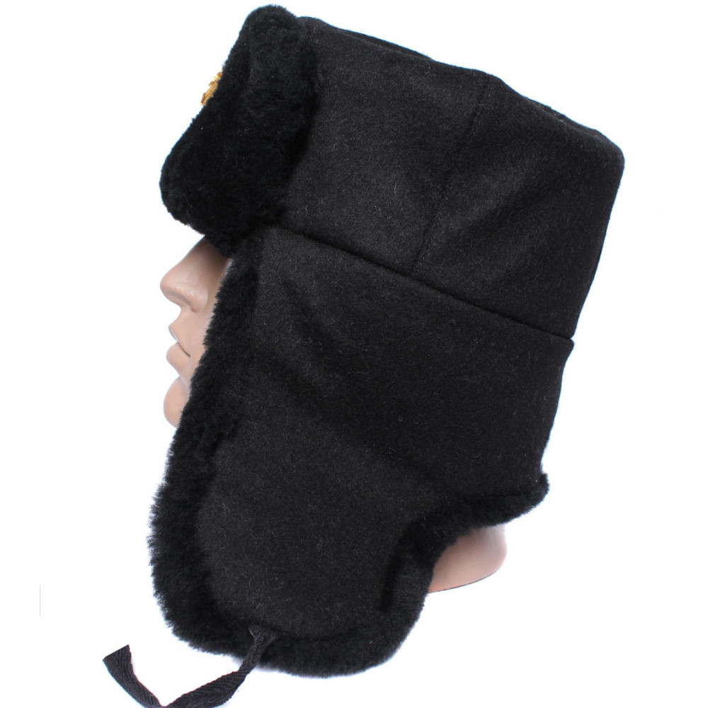 Cappello Ushanka Invernale In Pelliccia Sintetica Nera Con Stella Rossa - Taglia L, Con Alette Laterali E Posteriore