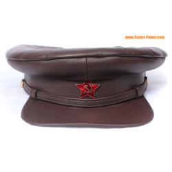 Cappello di cuoio russo ufficiali sovietici marrone