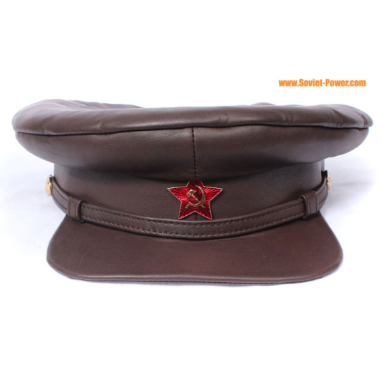 Cappello di cuoio russo ufficiali sovietici marrone