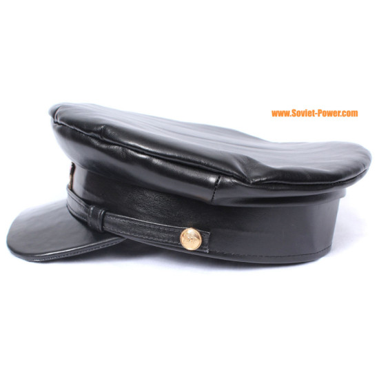 Oficial soviético sombrero de cuero negro gorra de visera bolchevique de la URSS con insignia de estrella roja