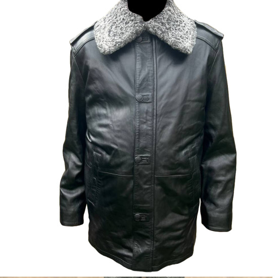 Manteau militaire soviétique Veste en cuir véritable Manteau d’hiver d’officier de l’URSS avec col en fourrure Astrakhan