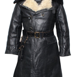 Soviet Military Leather coat with fur USSR Naval black coat