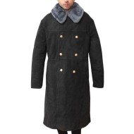 USSR winter General Black Soviet Suede Leather Overcoat