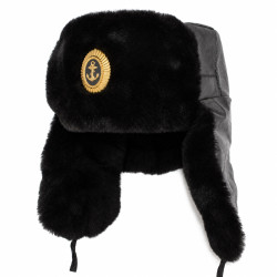 Soviet Navy Captains Black Leather Ushanka Hat