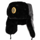 Soviet Navy Captains Black Leather Ushanka Hat