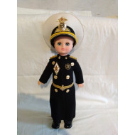 Sowjetische Vintage Plastikpuppe Marineflotte Echte blauäugige Admiral-Puppe