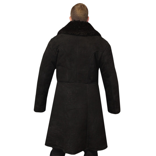 USSR Army winter General Black Suede Leather Overcoat