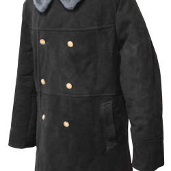 USSR winter General Black Soviet Suede Leather Overcoat