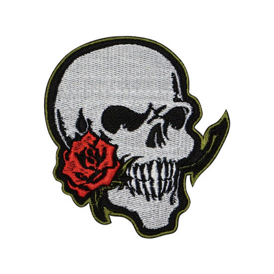 SKULL AND ROSE Skull Embroidered Patch #1
