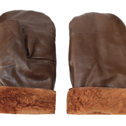 Navy Fleet leather mittens brown winter gloves