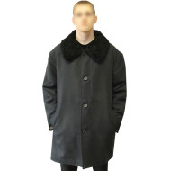 アストラハン毛皮の襟が付いたウールのソ連将校の黒いオーバーコート