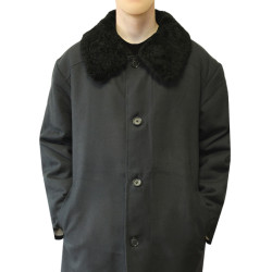 Woolen USSR Officer's black overcoat with astrakhan fur collar