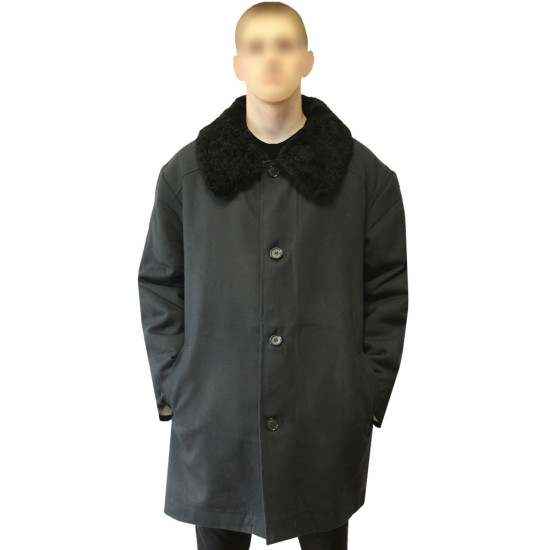 Woolen USSR Officer's black overcoat with astrakhan fur collar