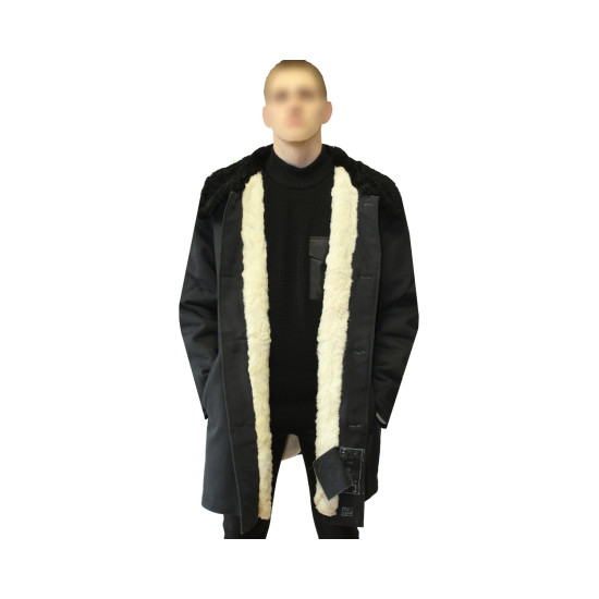 Woolen USSR Officer's black overcoat with astrakhan fur collar