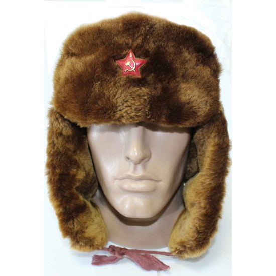 Officiers soviétiques Ushanka brun d'hiver avec une fourrure synthétique