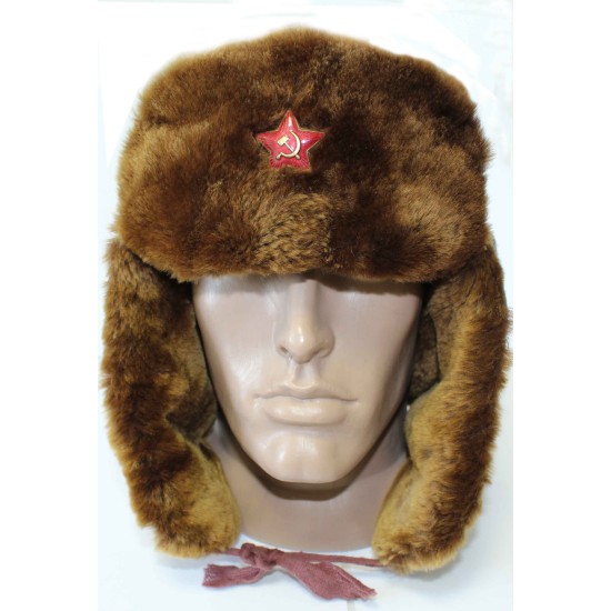 Soviet Officers Russian winter brown Ushanka with synthetic fur