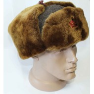 Officiers soviétiques Ushanka brun d'hiver avec une fourrure synthétique