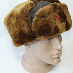 Soviet Officers Russian winter brown Ushanka with synthetic fur