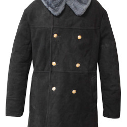 Men's Double Breasted Military Black Suede Coat