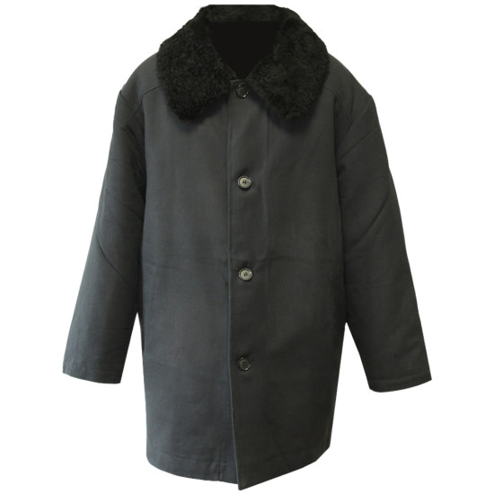 Woolen USSR Officer's black overcoat with astrakhan fur collar Woolen USSR Officer's black overcoat with astrakhan fur collar