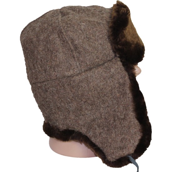 Warm Brown fur hat Russian Officers modern ushanka winter earflaps