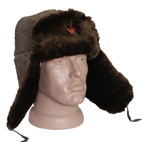 Cappello di pelliccia marrone caldo Ufficiali russi moderni paraorecchie invernali ushanka