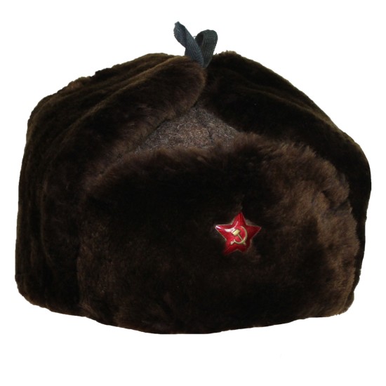 暖かい茶色の毛皮の帽子ロシアの役員現代のushanka冬のearflaps