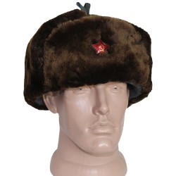 暖かい茶色の毛皮の帽子ロシアの役員現代のushanka冬のearflaps