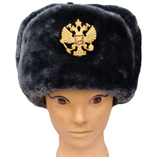 Gray fur hat Soviet Officers Red army Winter ushanka hat with earflaps