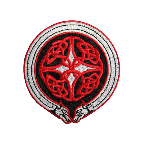 Knot Celtic Ornament Red Embroidered Iron-on / Velcro patch