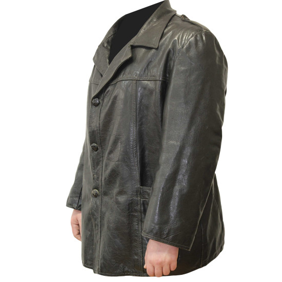 Genuine Soviet Officers leather overcoat USSR black coat Genuine Soviet Officers leather overcoat USSR black coat