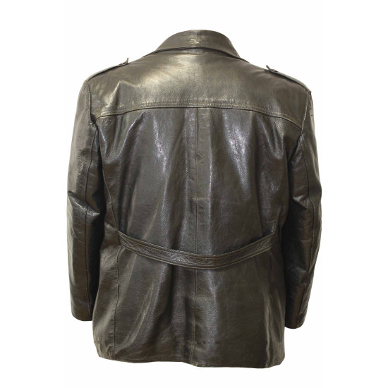 Genuine Soviet Officers leather overcoat USSR black coat Genuine Soviet Officers leather overcoat USSR black coat