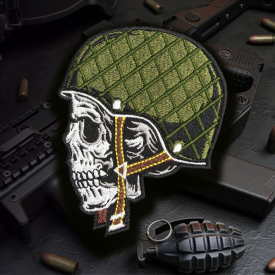 Military Skull in Helmet Sew-on Patch