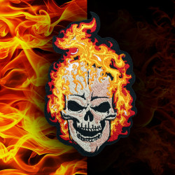 Embroidery Handmade Skull Sew-on / Iron-on / Hook and loop Flaming skull patch